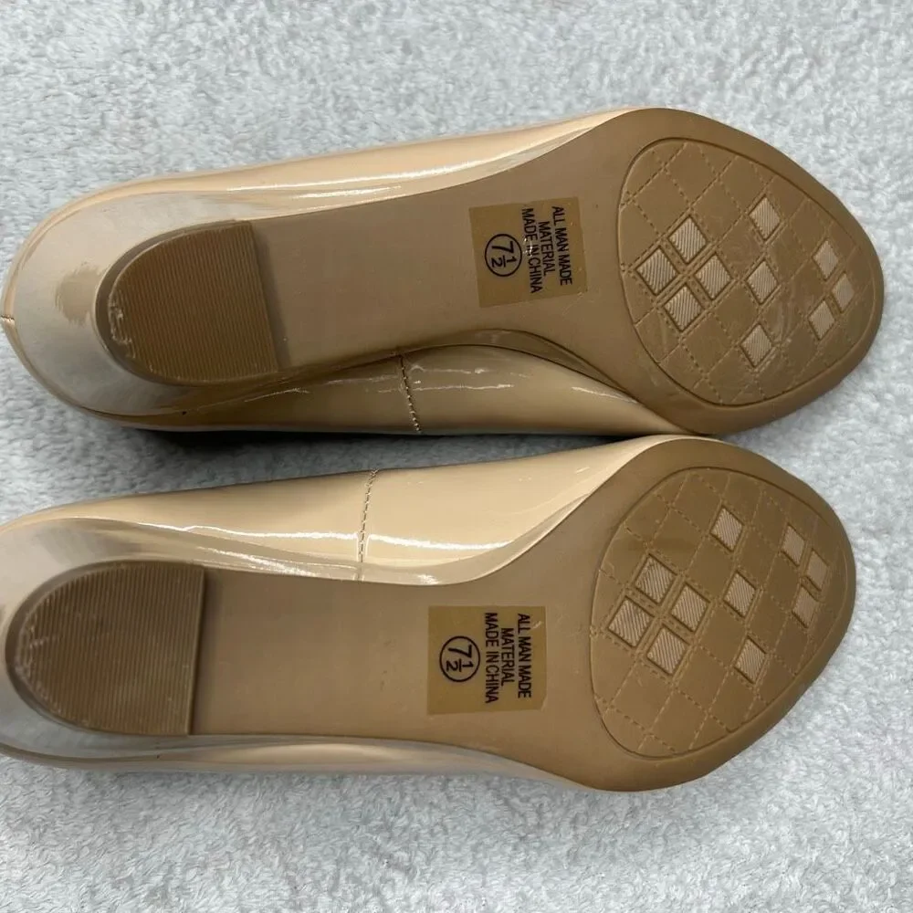 Cityclassified Comfort Low Wedge Slip On Open Toe Shoes Vegan Patent Women’s 8